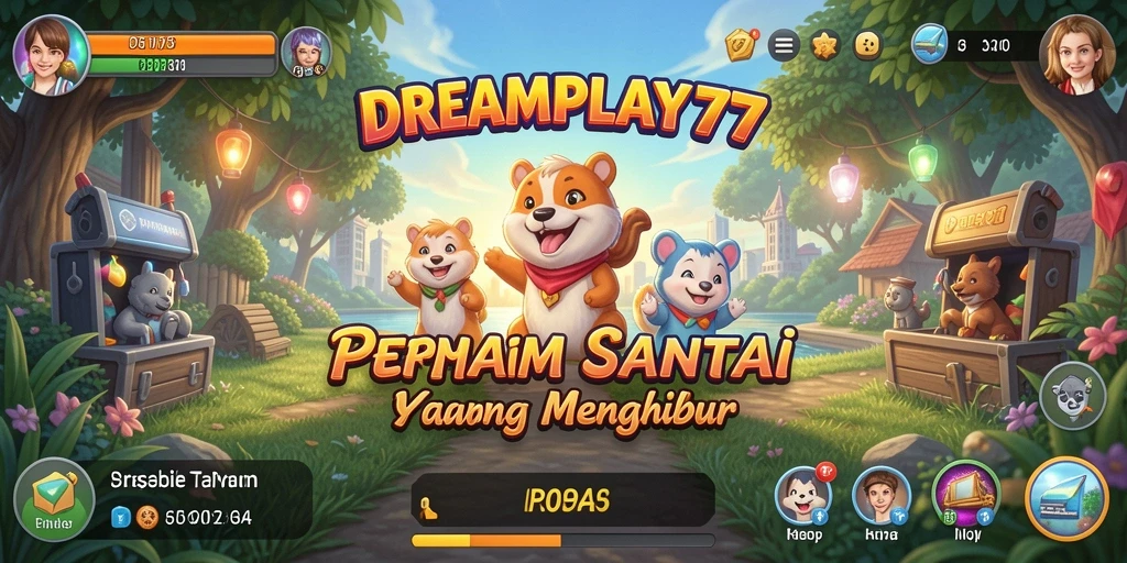 Screenshot utama DREAMPLAY77 menunjukkan gameplay santai yang penuh warna.