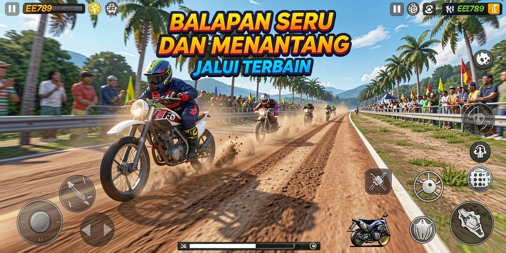 Tampilan seru gameplay EE789 dengan balapan mendebarkan.