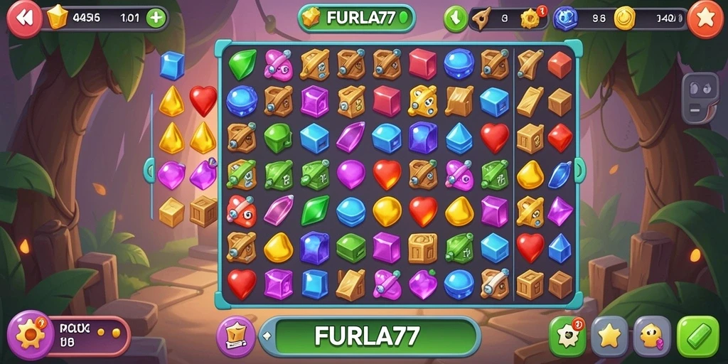 Tampilan gameplay FURLA77 mencocokkan bola berwarna-warni.