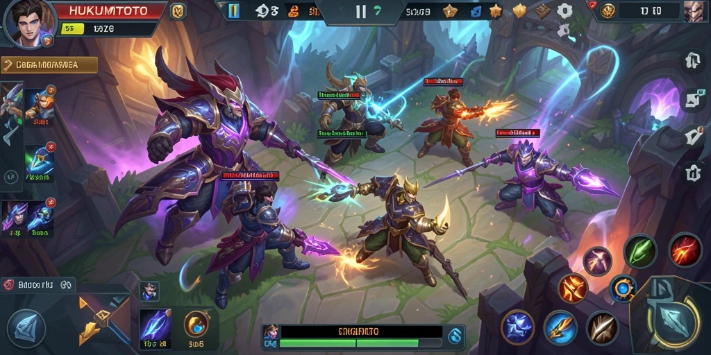 Tangkapan layar utama HUKUMTOTO menampilkan aksi seru game MOBA.