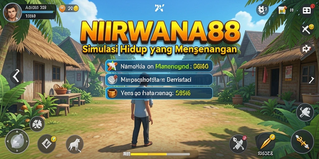 Tangkapan layar utama NIRWANA88 menunjukkan gameplay simulasi kehidupan yang interaktif.