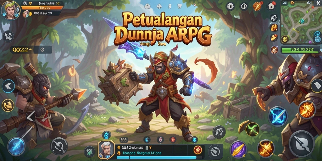 Tampilan gameplay dalam QQ222 yang penuh aksi dan strategi ARPG