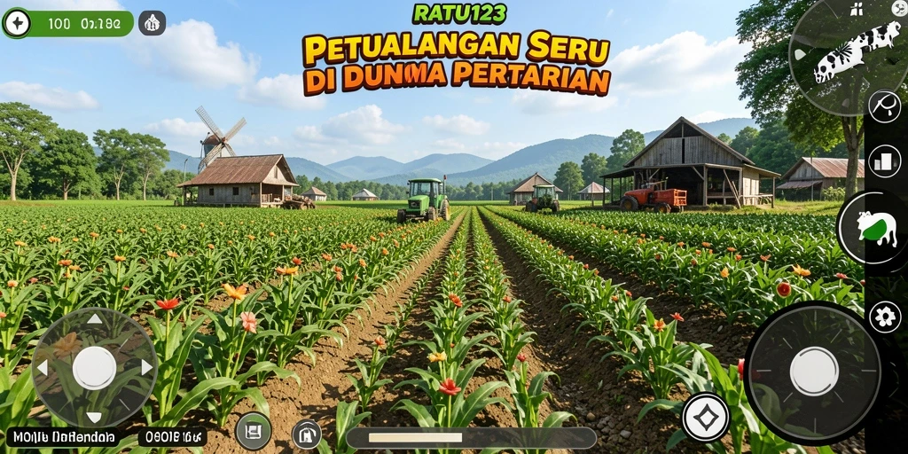 Screenshot utama RATU123 menampilkan gameplay seru di kebun pertanian.