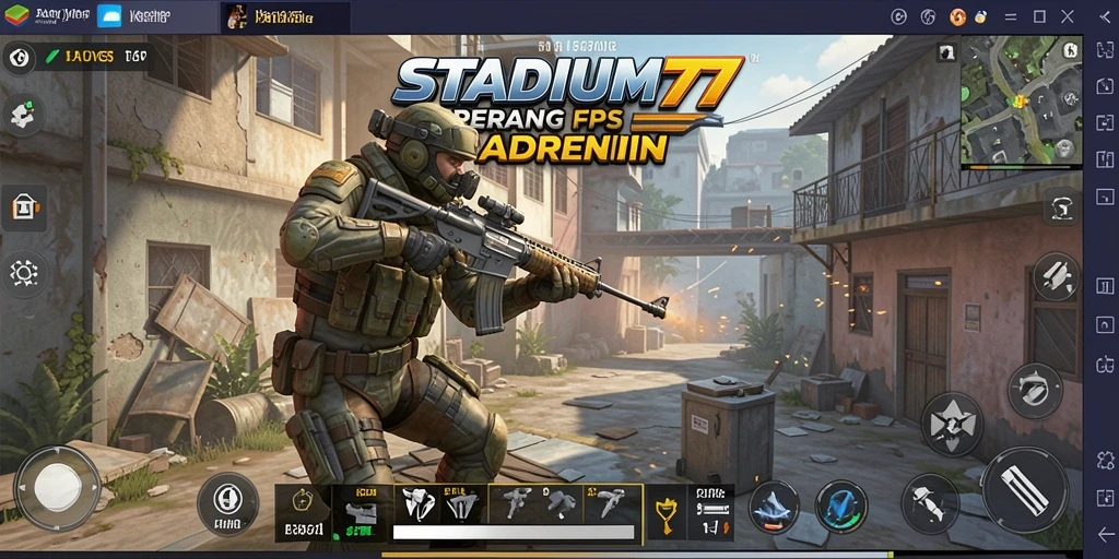 Screenshot utama STADIUM77 menampilkan aksi mendebarkan dari gameplay FPS yang intens.